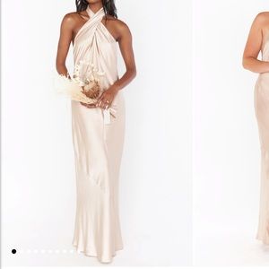 Jasmine Halter Maxi Dress ~ Champagne Luxe Satin